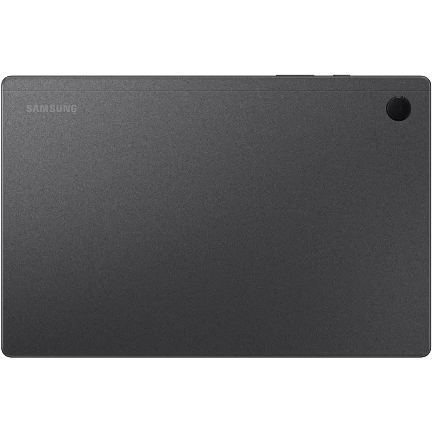 Parte trasera de tableta negra con el logotipo de Samsung y una lente de cámara.