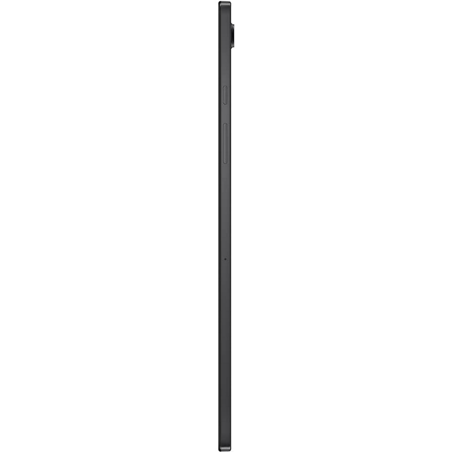 Una tableta negra, vista lateral, con botones.