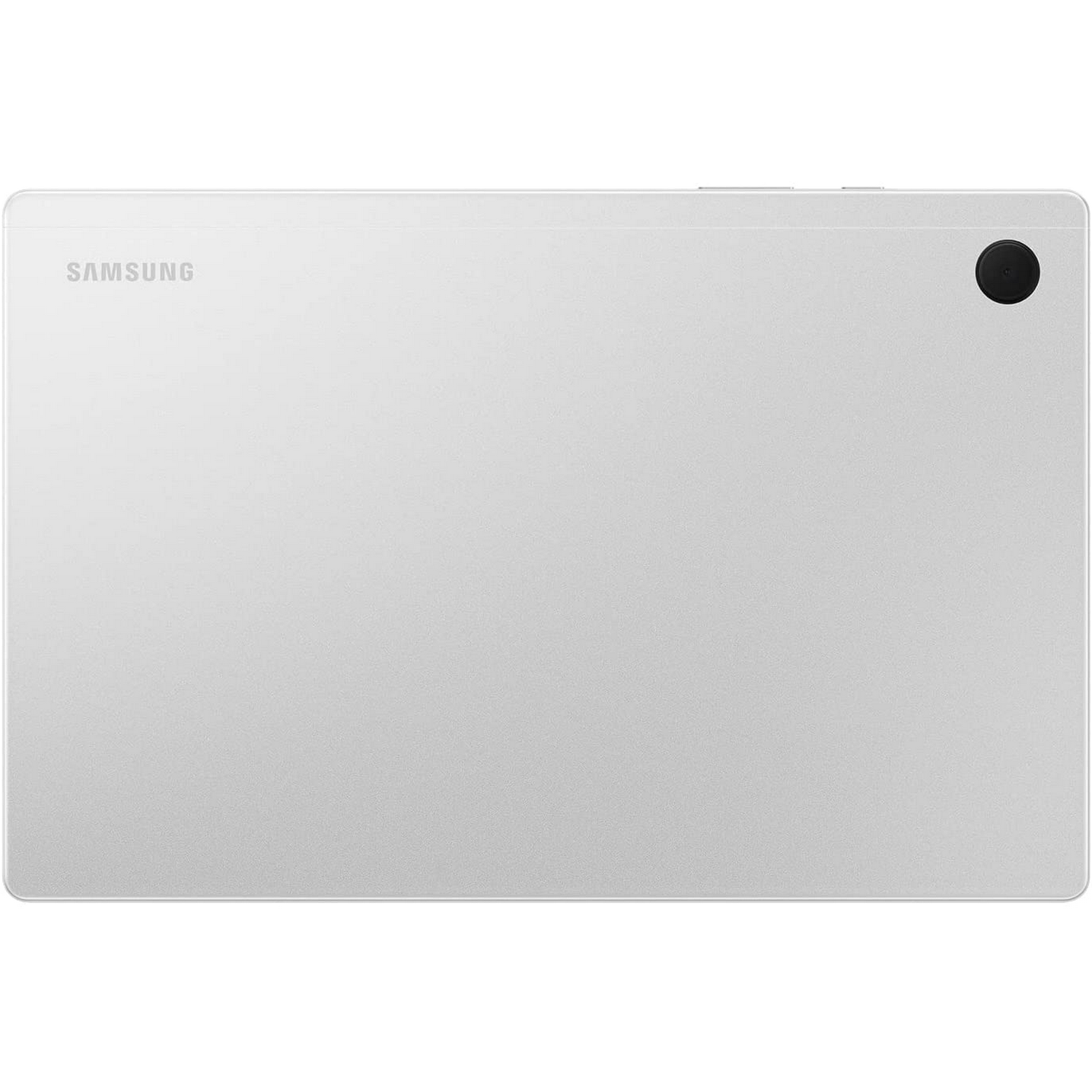 Parte trasera de tableta blanca con el logotipo de Samsung y una lente de cámara.