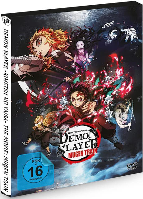 DVD-Hülle für 'Demon Slayer: Kimetsu no Yaiba - The Movie: Mugen Train'. Mit Charakteren und Titelbild.