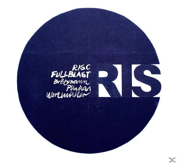 Blauer Kreis mit weißem Text und ausgeschnittenen Buchstaben, abstraktes Design.