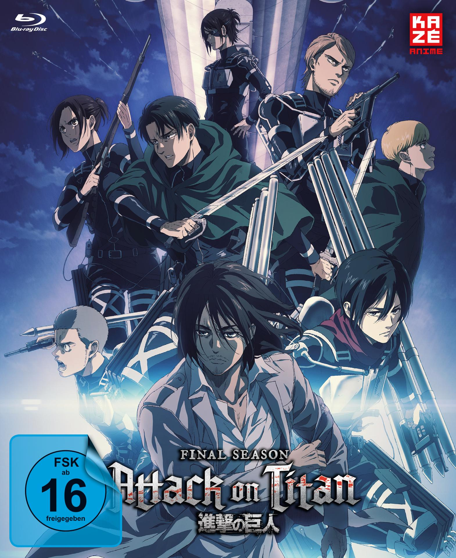 DVD-Hülle von Attack on Titan: Final Season, mit mehreren Anime-Charakteren.