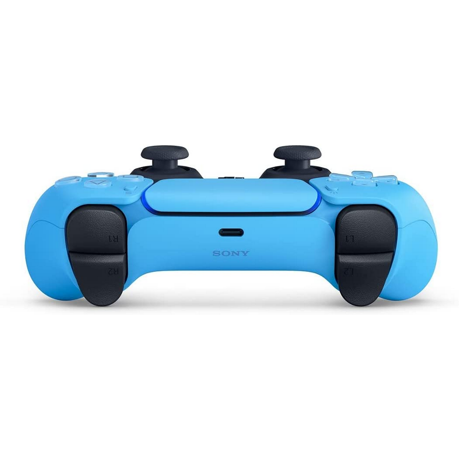 Mando azul de Playstation 5. Con botones, joysticks y un puerto USB-C.