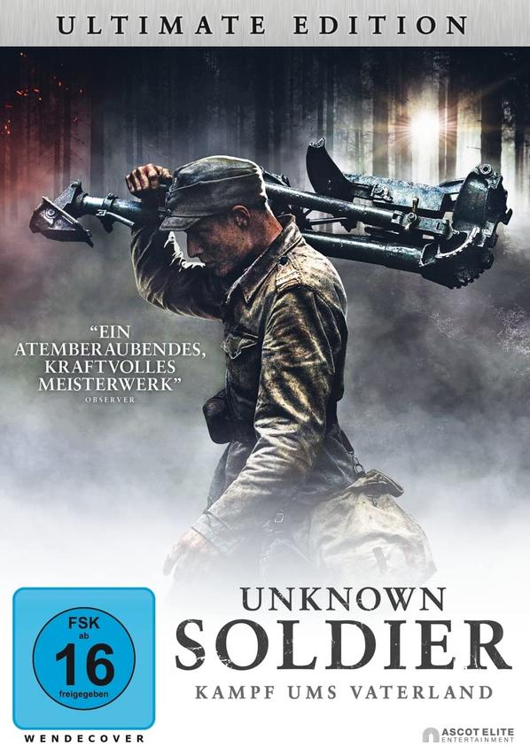 DVD-Cover von 'Unknown Soldier'. Ein Soldat trägt eine Waffe, Hintergrund Wald. Der Text lautet 'Unknown Soldier'.