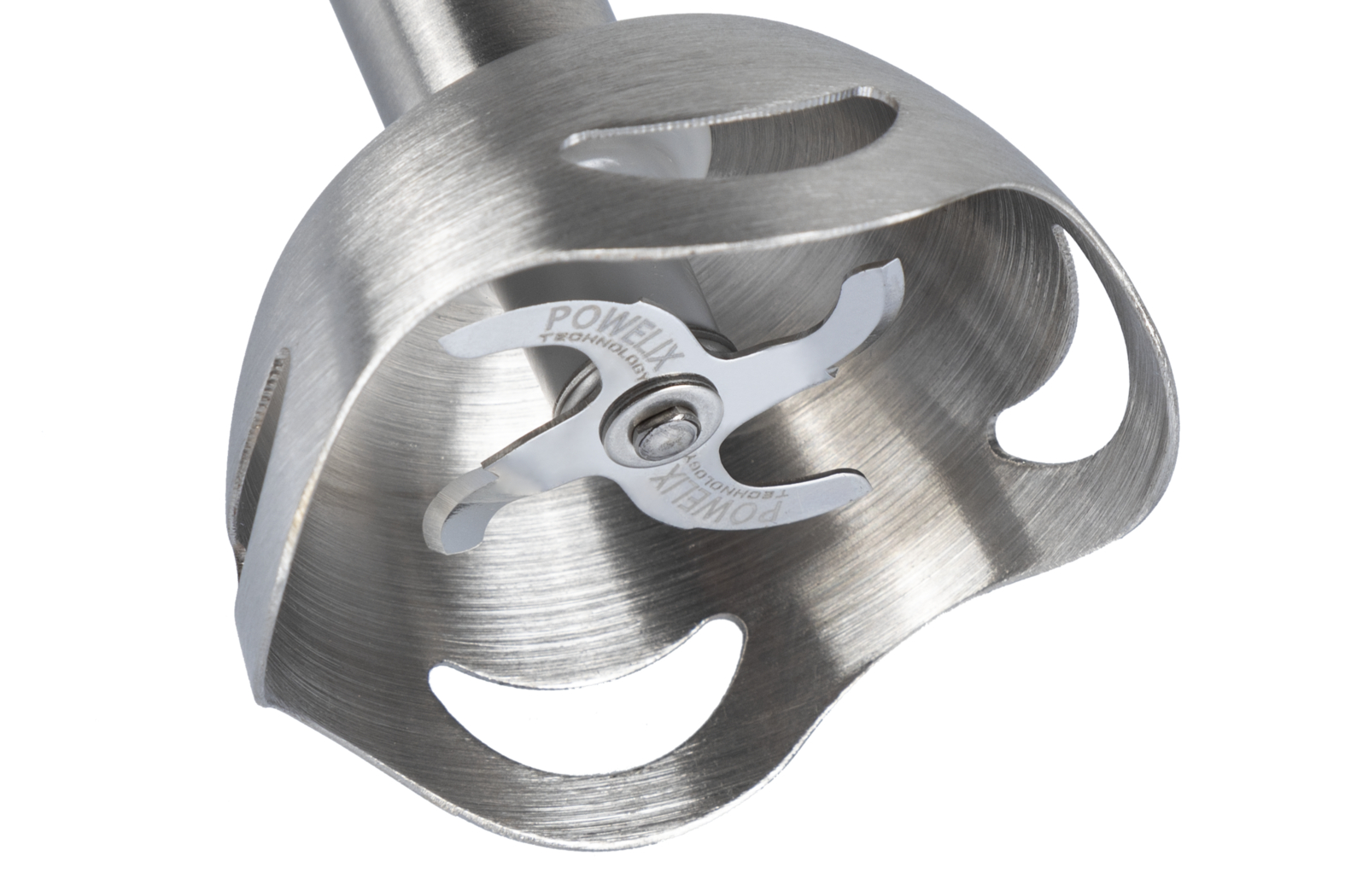 Bıçaklı daldırma blender başlığı. Powelix teknolojisine sahip gümüş renkli metal.
