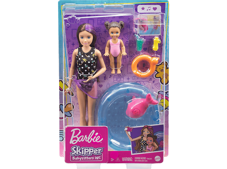 BARBIE Skipper Babysitter, Spielset mit Baby-Puppe und Pool Spielzeugpuppe Mehrfarbig