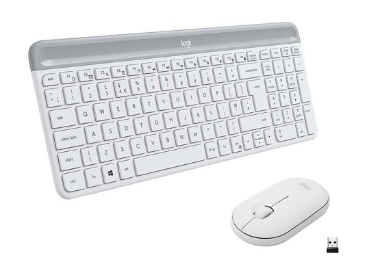 LOGITECH MK470 Slim Combo (QWERTZ) Schweizerisch - Kabellose Tastatur und Maus (Weiss/Grau)