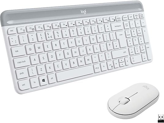 LOGITECH MK470 Ensemble ultra-fin (QWERTZ) Suisse - Clavier et souris sans fil (Blanc/Gris)