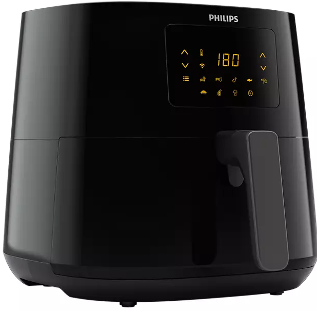 Friteuse à air Philips noire avec affichage numérique de la température.