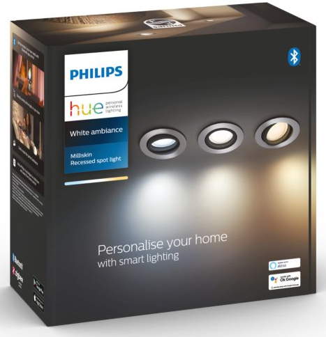 PHILIPS HUE Spot encastrable Smart Milliskin Aluminium - 3 pièces (342286600)