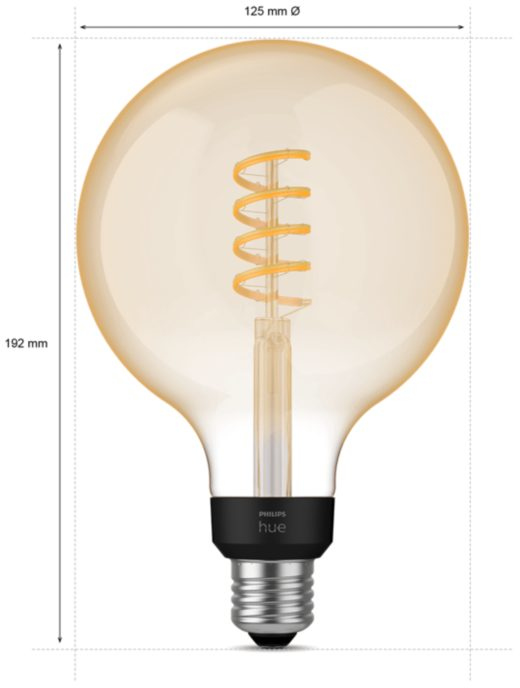 A large, round light bulb with a spiral filament inside. It has a black base and silver threads.