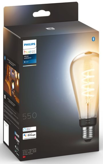 A box of Philips Hue white ambiance light bulb with Alexa, Zigbee support.