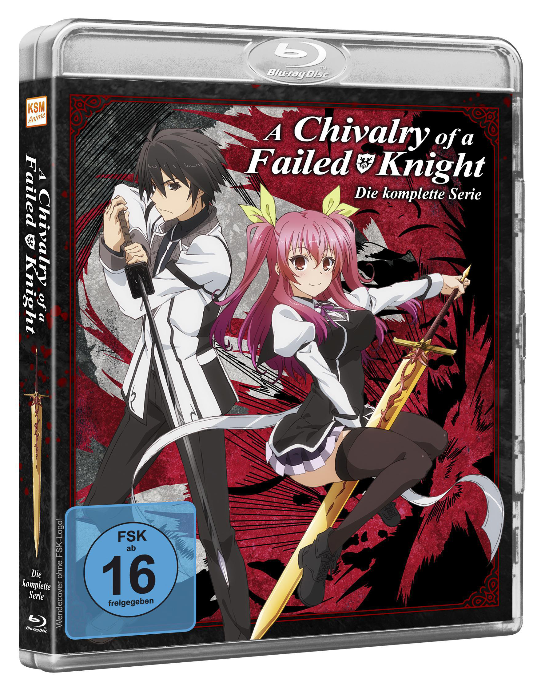 Ein Blu-ray-Box-Set für "A Chivalry of a Failed Knight" mit Anime-Charakteren auf der Vorderseite.