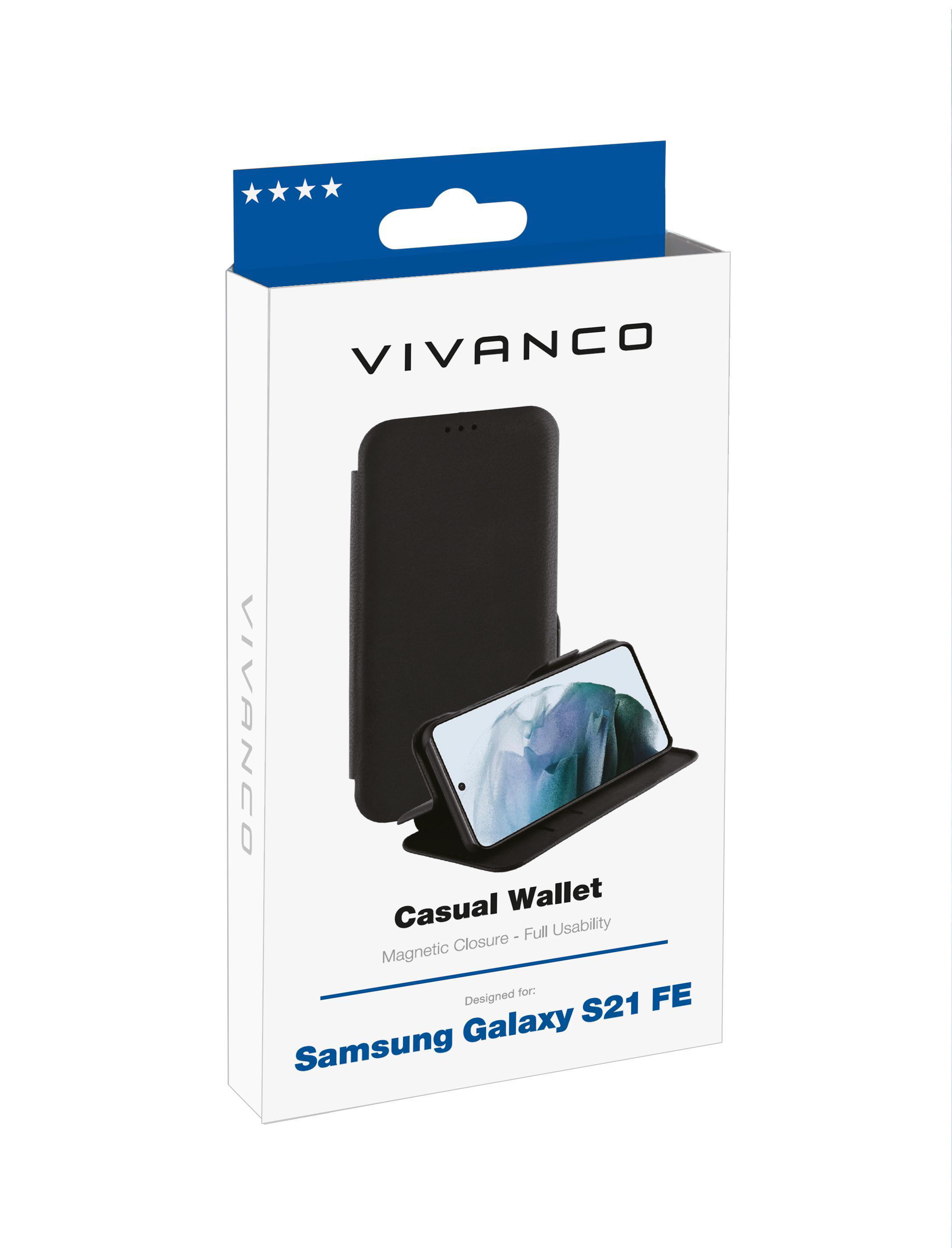 VIVANCO Casual Wallet Schutzhülle, Bookcover, Samsung, S21 Schwarz Galaxy FE