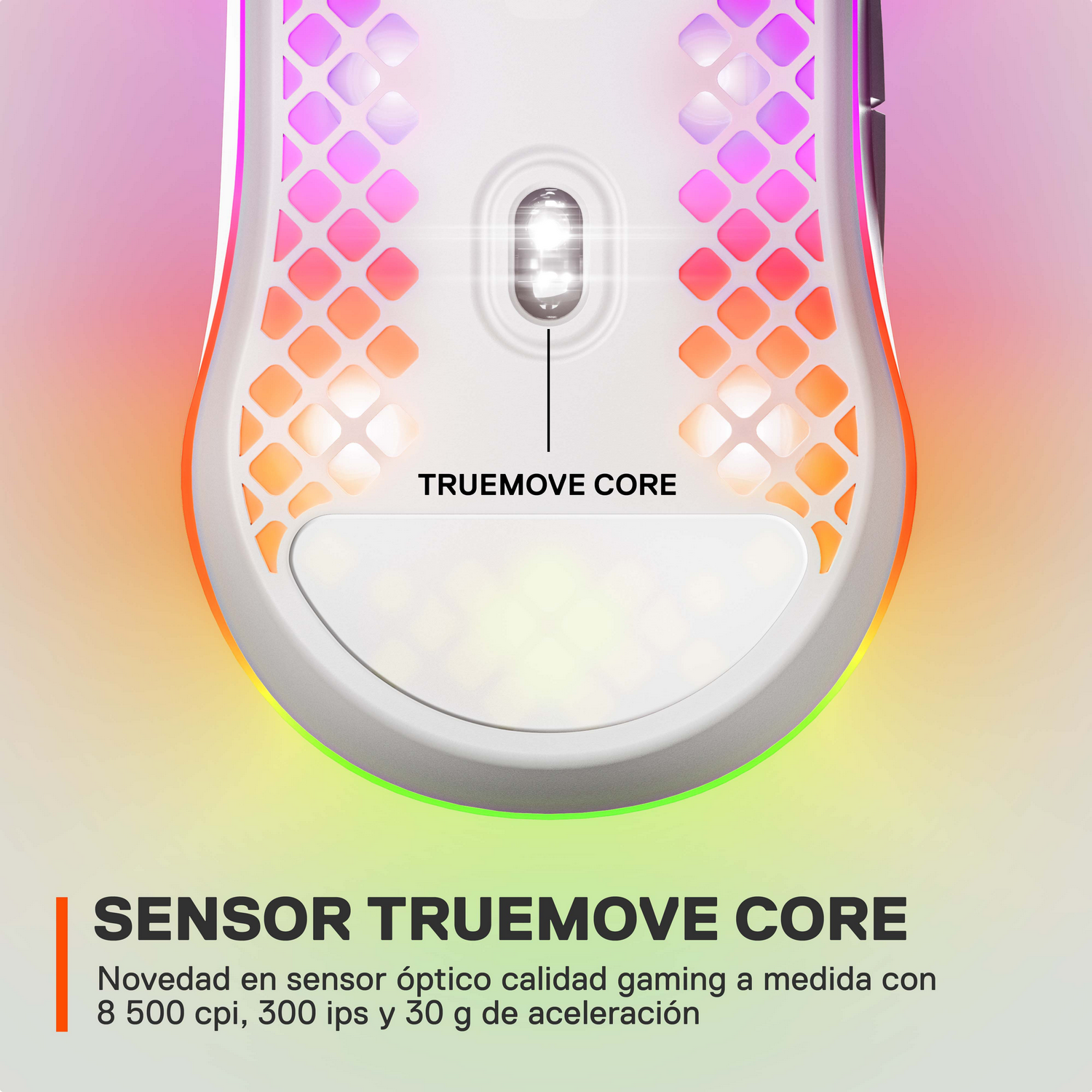 Ratón gaming con diseño de panal brillante y sensor Truemove Core.