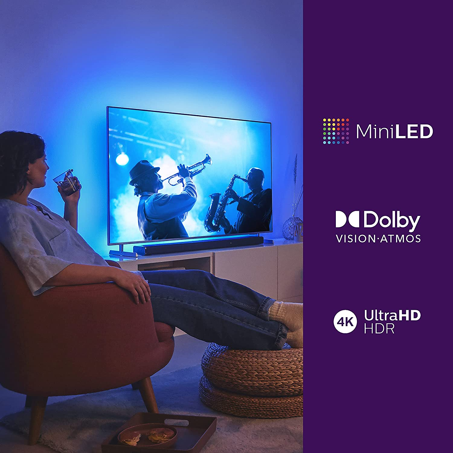 TV LED 75" - Philips 75PML9506/12, UHD 4K, Smart TV, Dolby Atmos®, P5 con AI Perfect Picture Engine, Plata