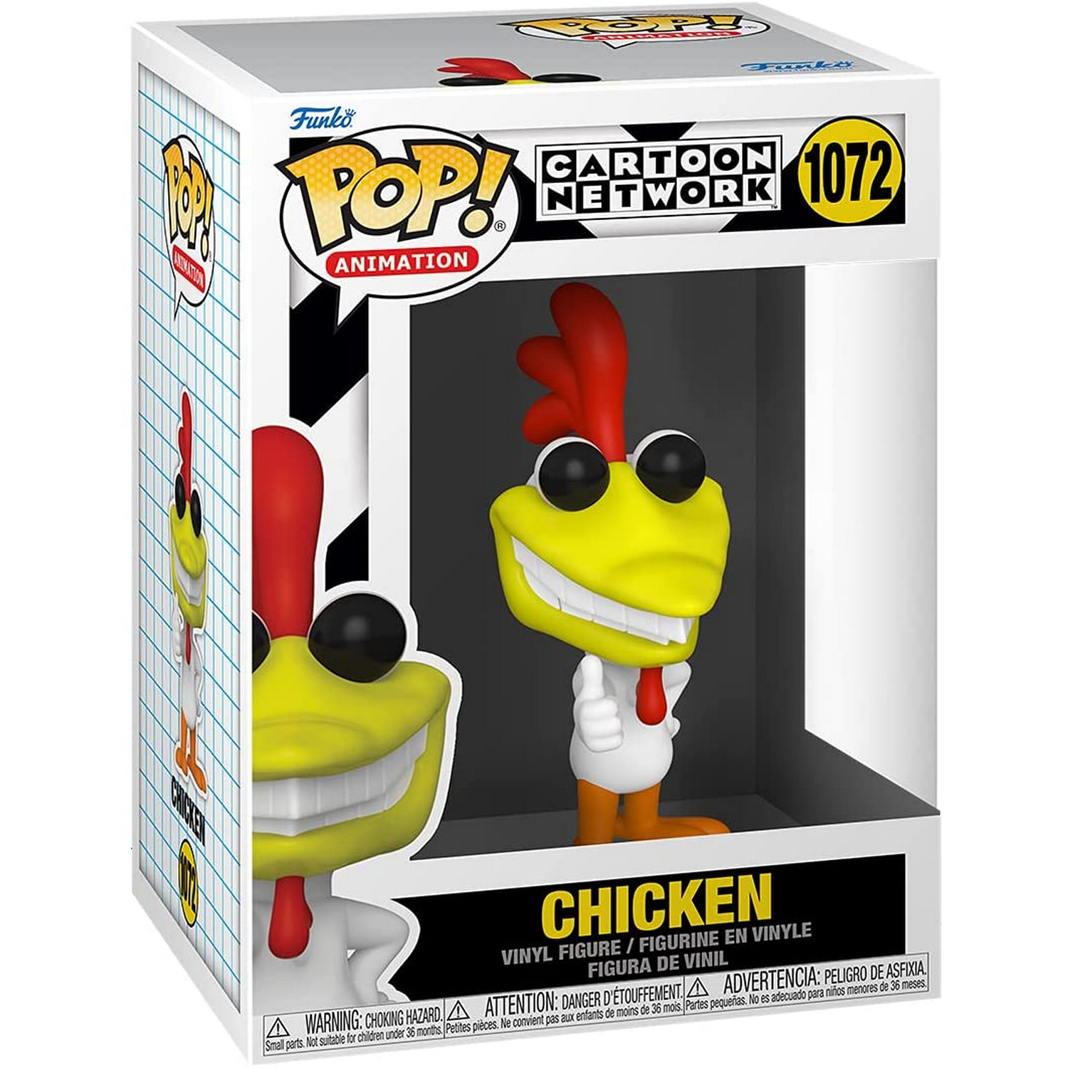 Funko Pop de Chicken de Cartoon Network. En caja con la figura de Chicken.