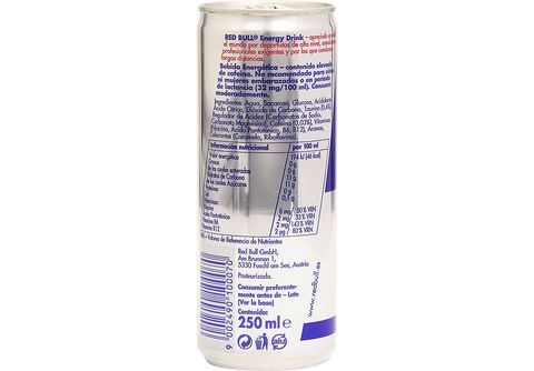Bebida energética - Red Bull Energy Drink, 250 ml, Guaraná, 4 unidades, Azul