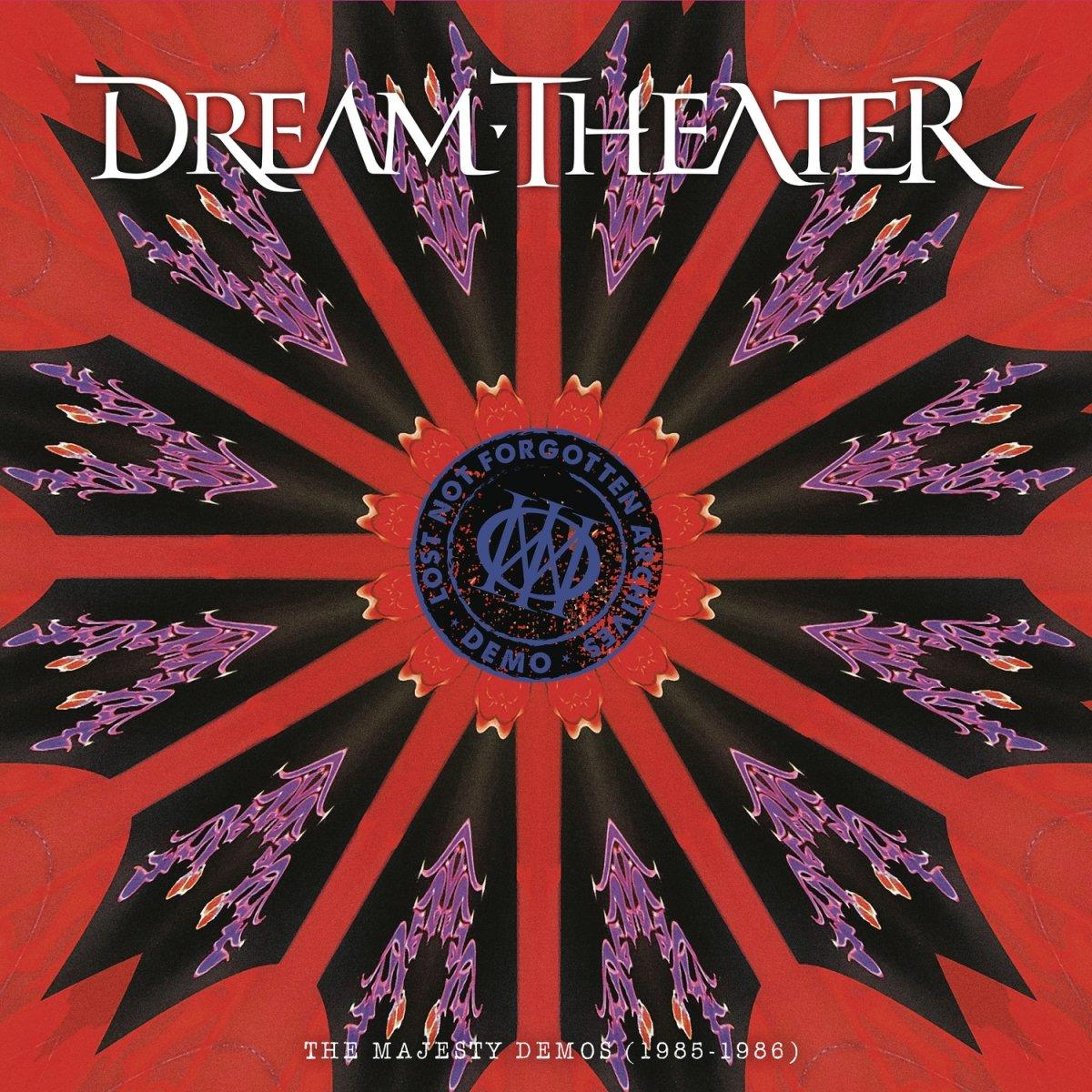 Dream Theater albumhoes met rood en zwart geometrisch ontwerp en tekst.