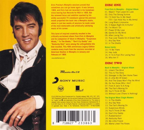 Elvis Presley albumhoes met tekst en een foto van Elvis.