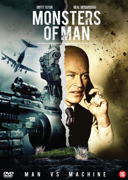 DVD-hoes met een man en een robot, met de tekst 'MONSTERS OF MAN'.