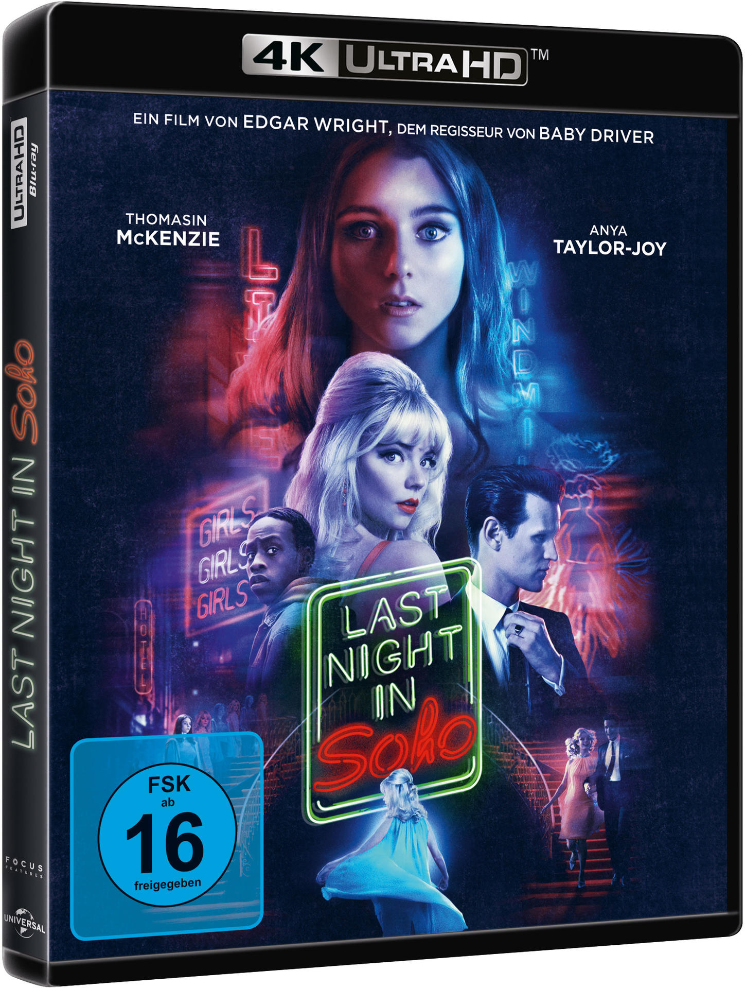 DVD-Cover für "Last Night in Soho" mit Schauspielern und Filmtitel.