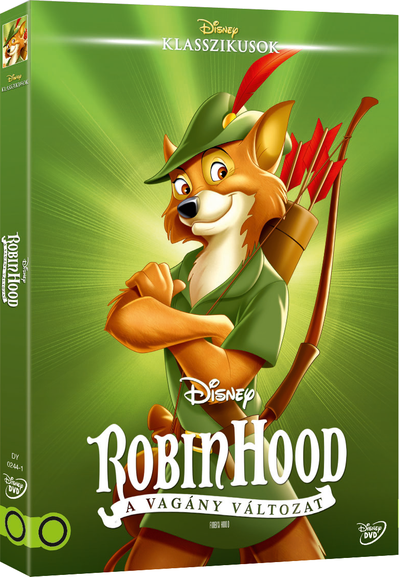 Robin Hood filmborító. Robin Hoodot, zöld hátteret, nyilakat és szöveget tartalmaz.