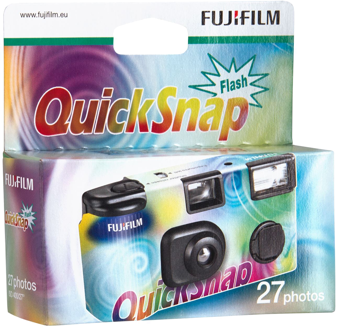 Un emballage d'appareil photo jetable QuickSnap, avec l'image de l'appareil photo sur le devant.