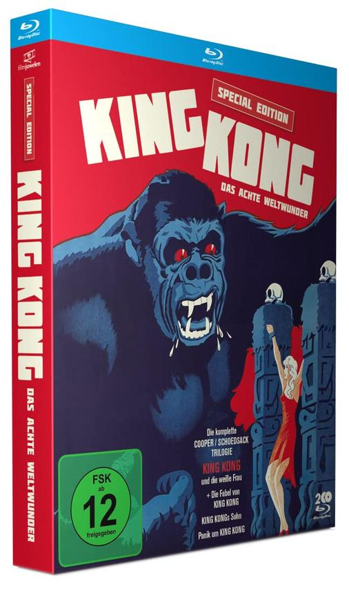 DVD-Cover von King Kong, mit einem riesigen Affen und einer Frau.