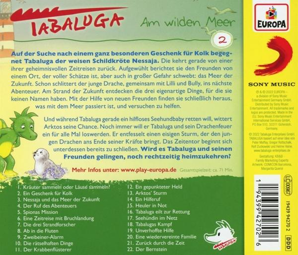 Rückseite einer Tabaluga DVD. Sie zeigt einen grünen Drachen, eine Robbe und Text auf Deutsch.