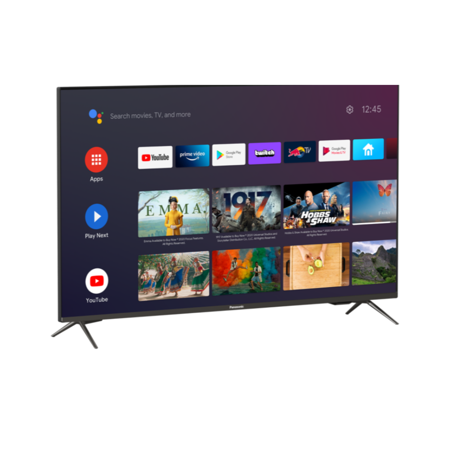 Televisor con aplicaciones y una pantalla de películas y programas.