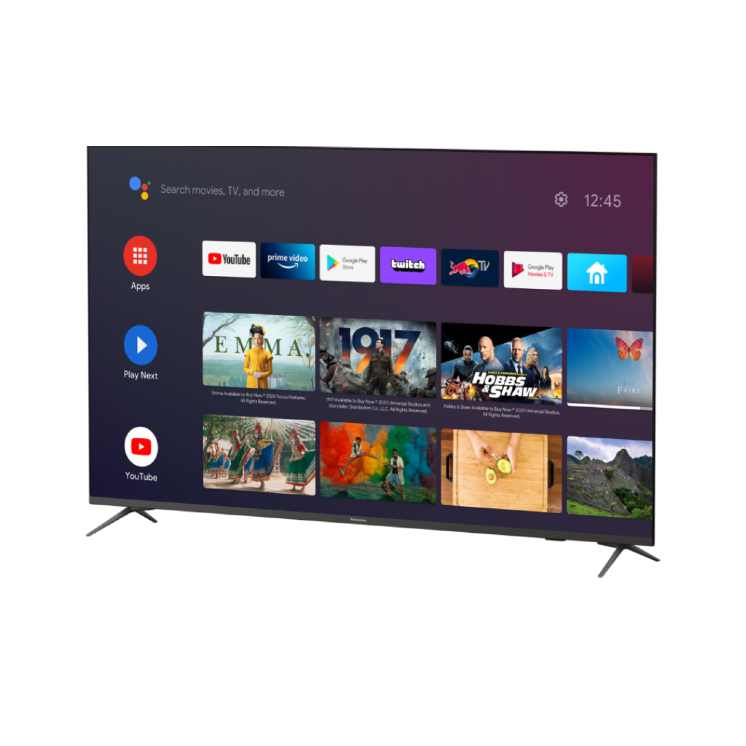 Un Smart TV muestra aplicaciones como Youtube, Prime Video y Netflix en la pantalla.