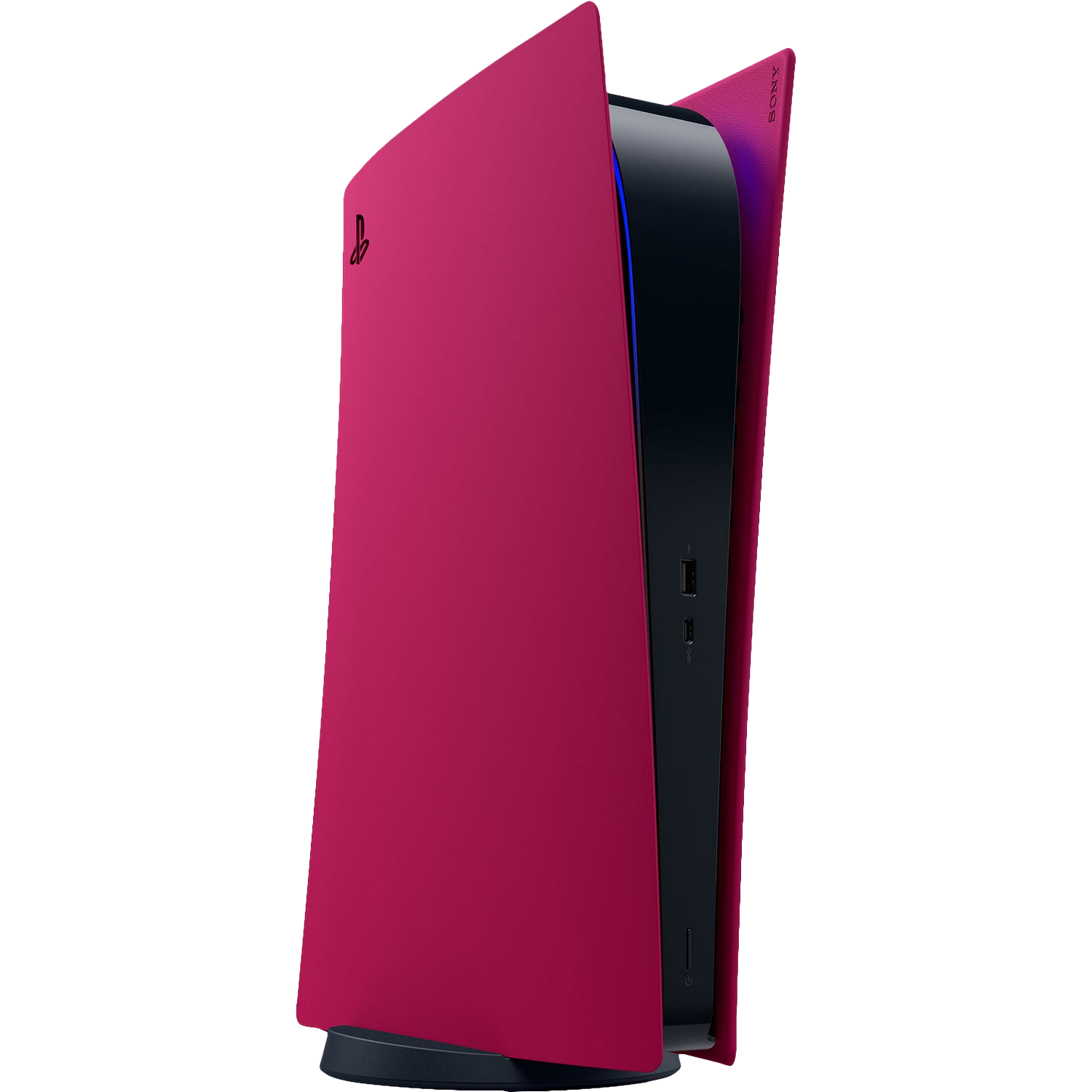 Consola PlayStation 5 con paneles laterales magenta.