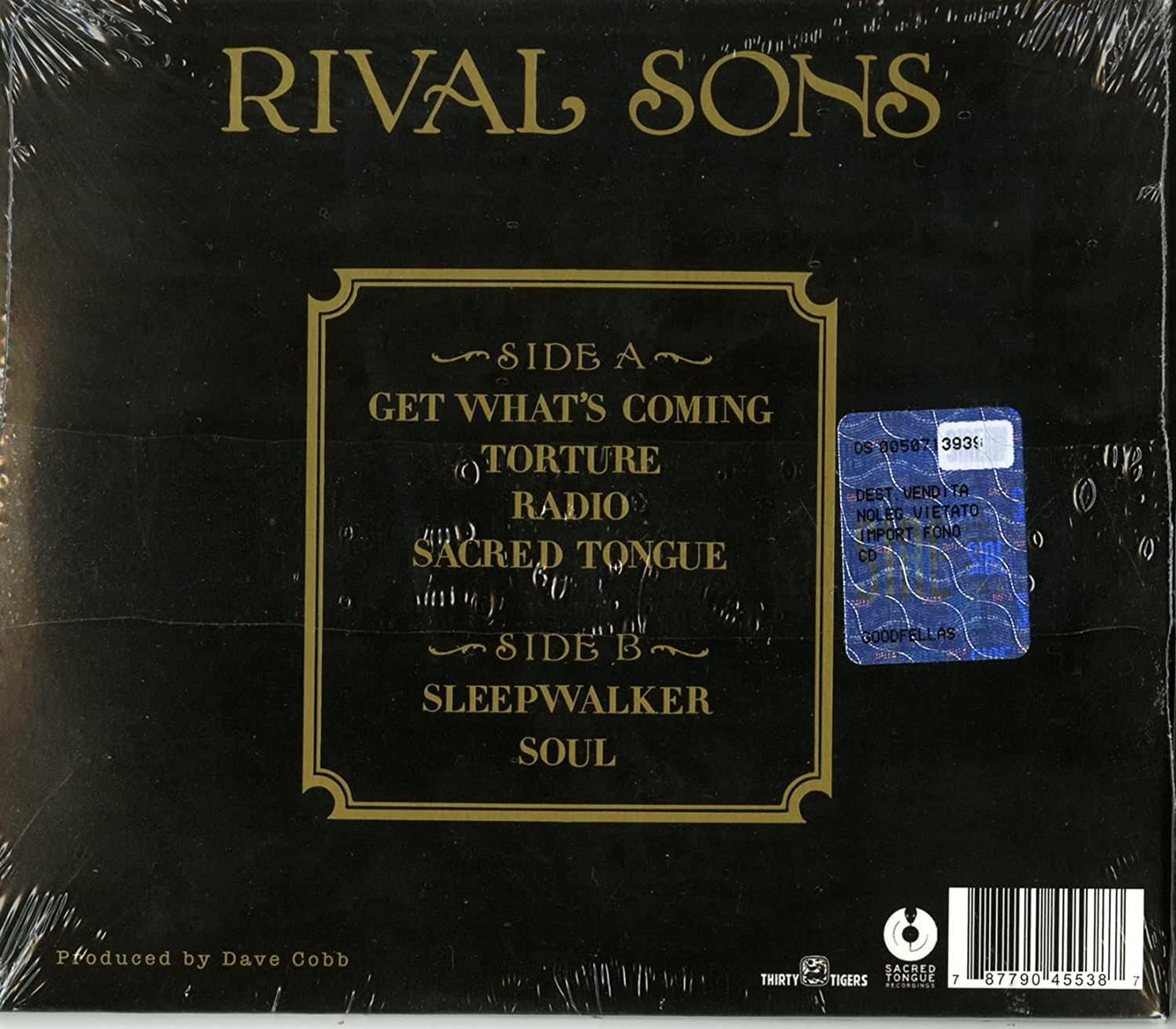 Rückseite eines Vinyl-Schallplattencovers. Albumtitel „Rival Sons“. Titelliste, Logo und Barcode sind sichtbar.