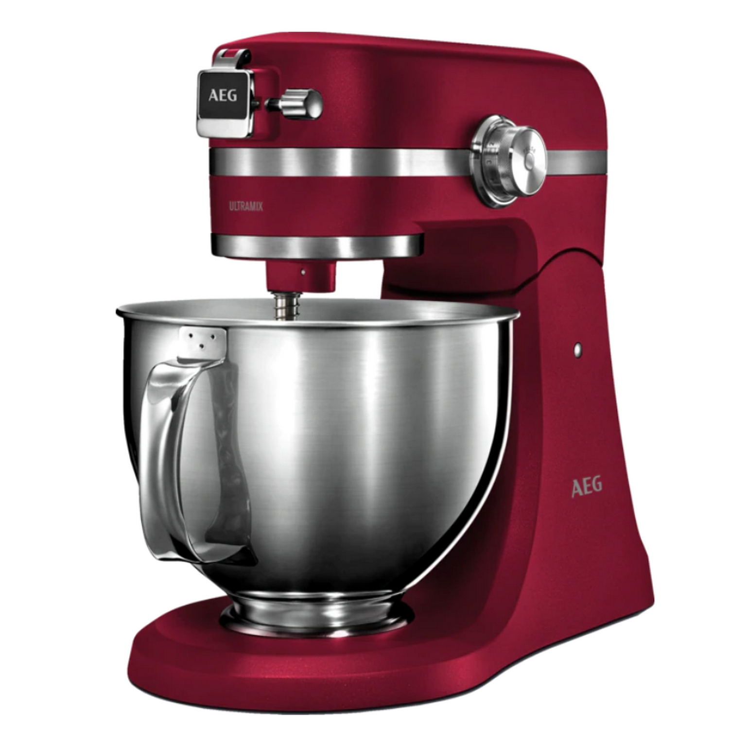 Robot de cocina - AEG KM5520, 1200 W, Dos Boles 2.9 l - 4.8 l, 10 Velocidades, 211 rpm, Luz LED, Rojo