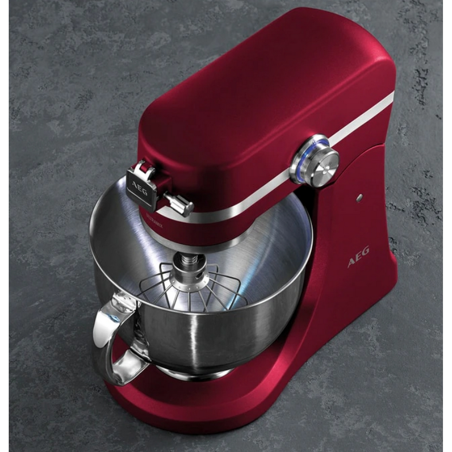 Robot de cocina - AEG KM5520, 1200 W, Dos Boles 2.9 l - 4.8 l, 10 Velocidades, 211 rpm, Luz LED, Rojo