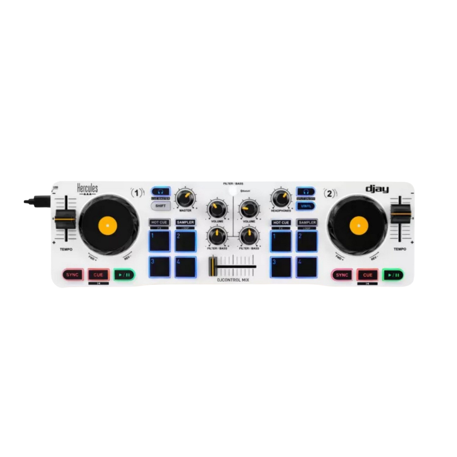 Controladora DJ - Hercules DJControl Mix, Para Smartphones y tabletas: Android e iOS, Bluetooth, USB, Blanco