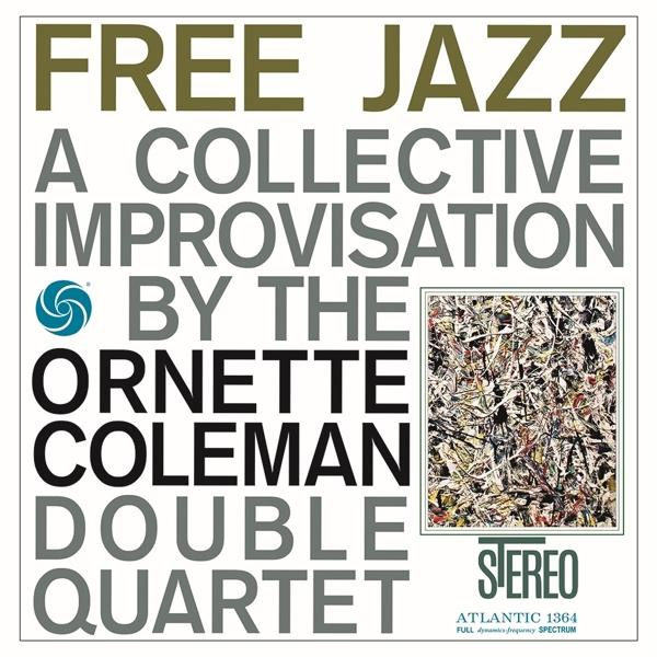 Album borító, 'Free Jazz' cím, absztrakt művészet, fehér háttér.