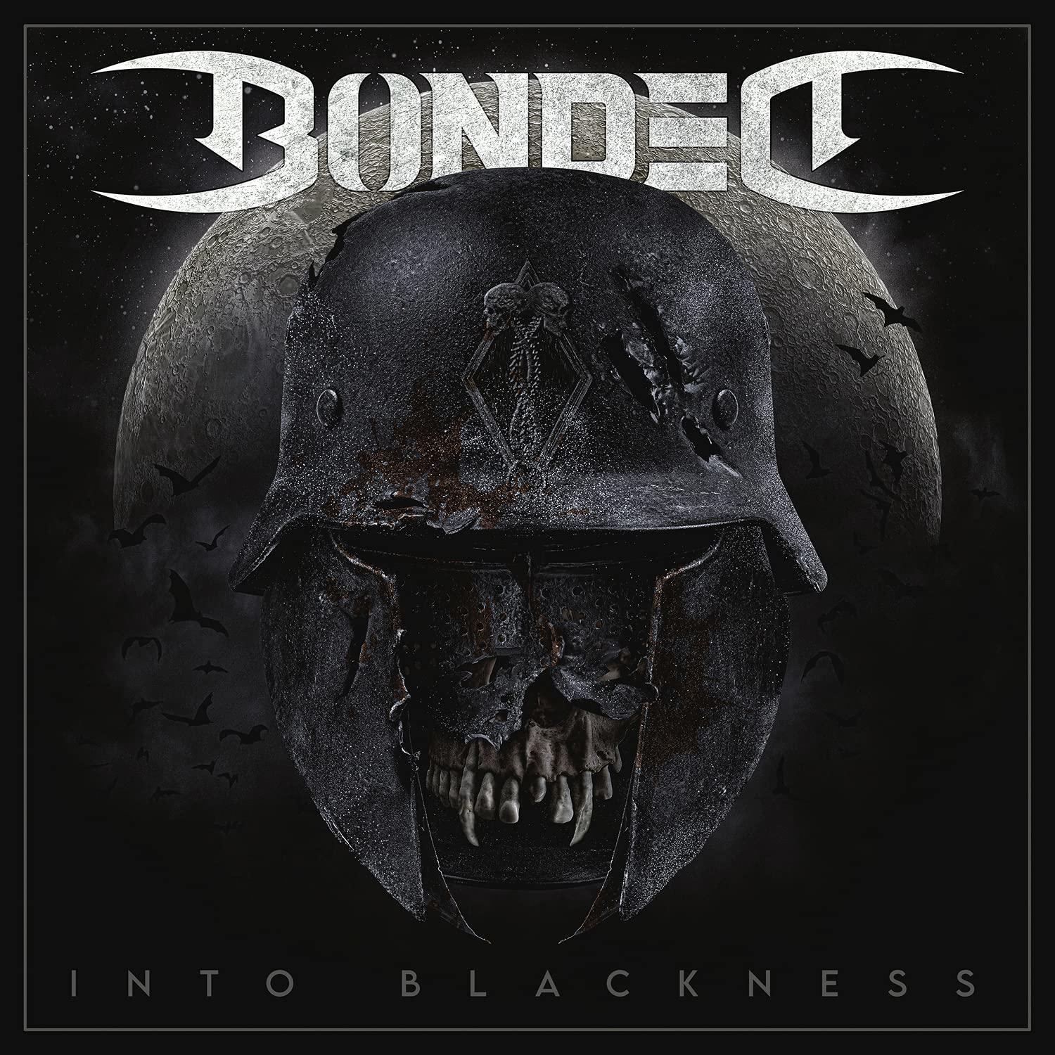Album borító koponyasisakkal, denevérekkel, valamint a 'BONDED' és az 'INTO BLACKNESS' szavakkal.