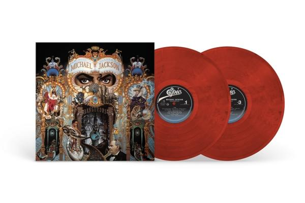 Michael Jackson 'Dangerous' vinyl albuma, mellette két piros bakelitlemez.