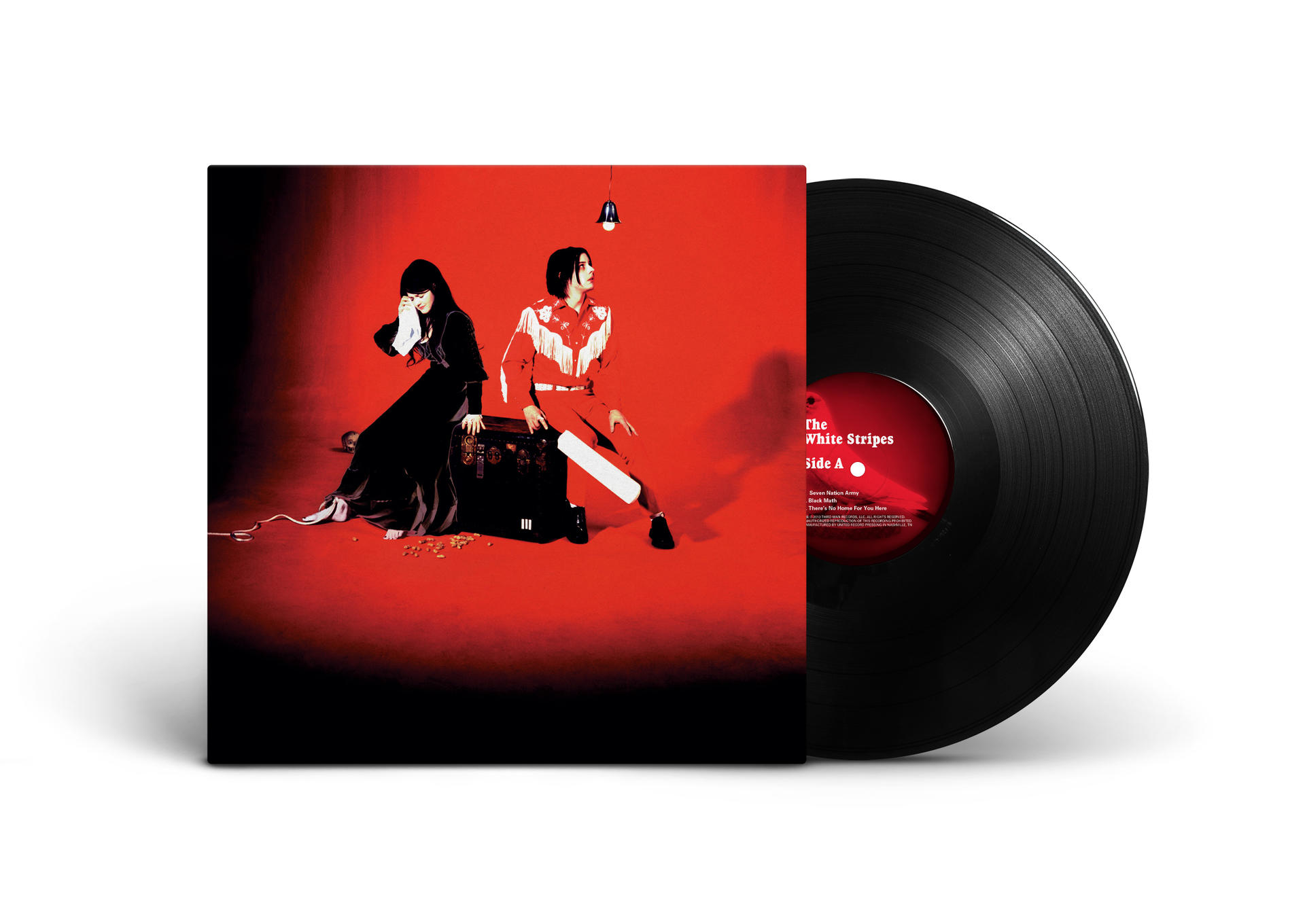 The White Stripes album borítója. Egy nő és egy férfi egy piros háttér előtt pózolnak, és egy fekete bakelit lemez.