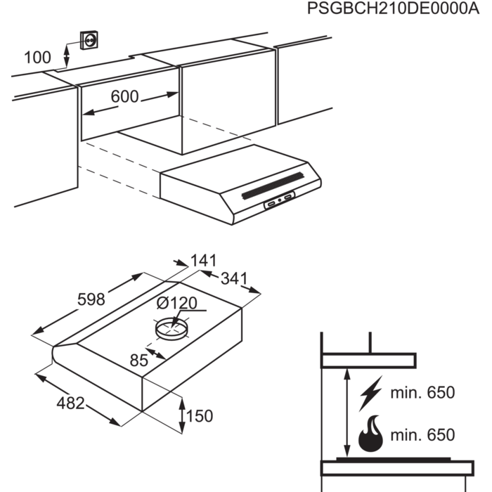 ZANUSSI Onderbouwdampkap D (ZHT631X)