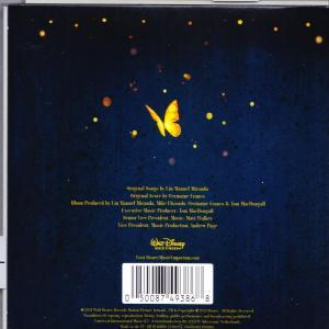 Rückseite einer CD-Hülle mit Schmetterling und Text. Bläulicher Hintergrund mit Punkten.