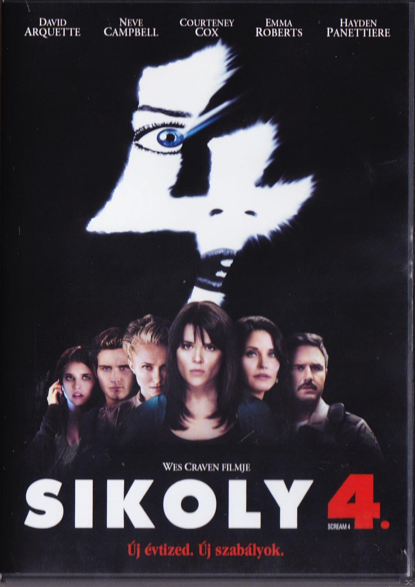 A Scream 4 filmplakátja, a szereplőkkel és egy kísértet arccal, késsel.