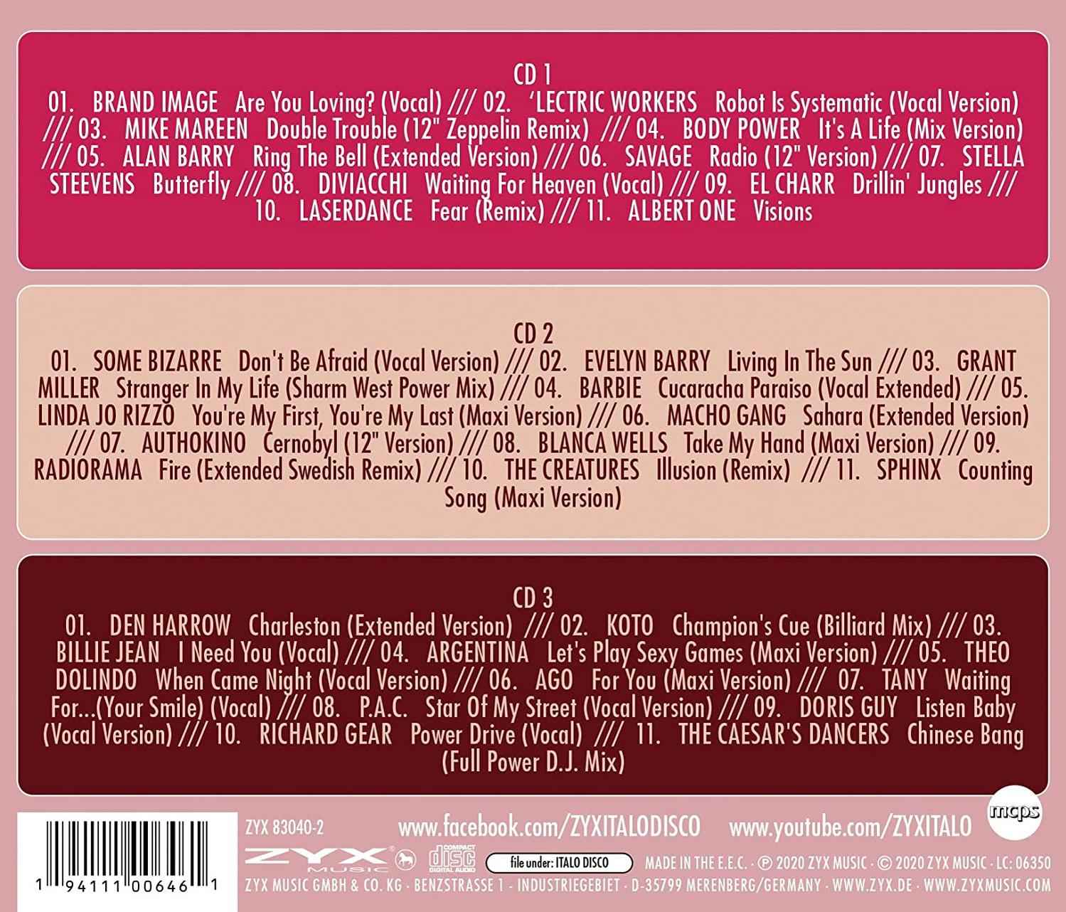 CD-Cover mit Tracklisten: 10 Tracks auf CD1, 11 auf CD2 und 11 auf CD3, verschiedene Künstler.