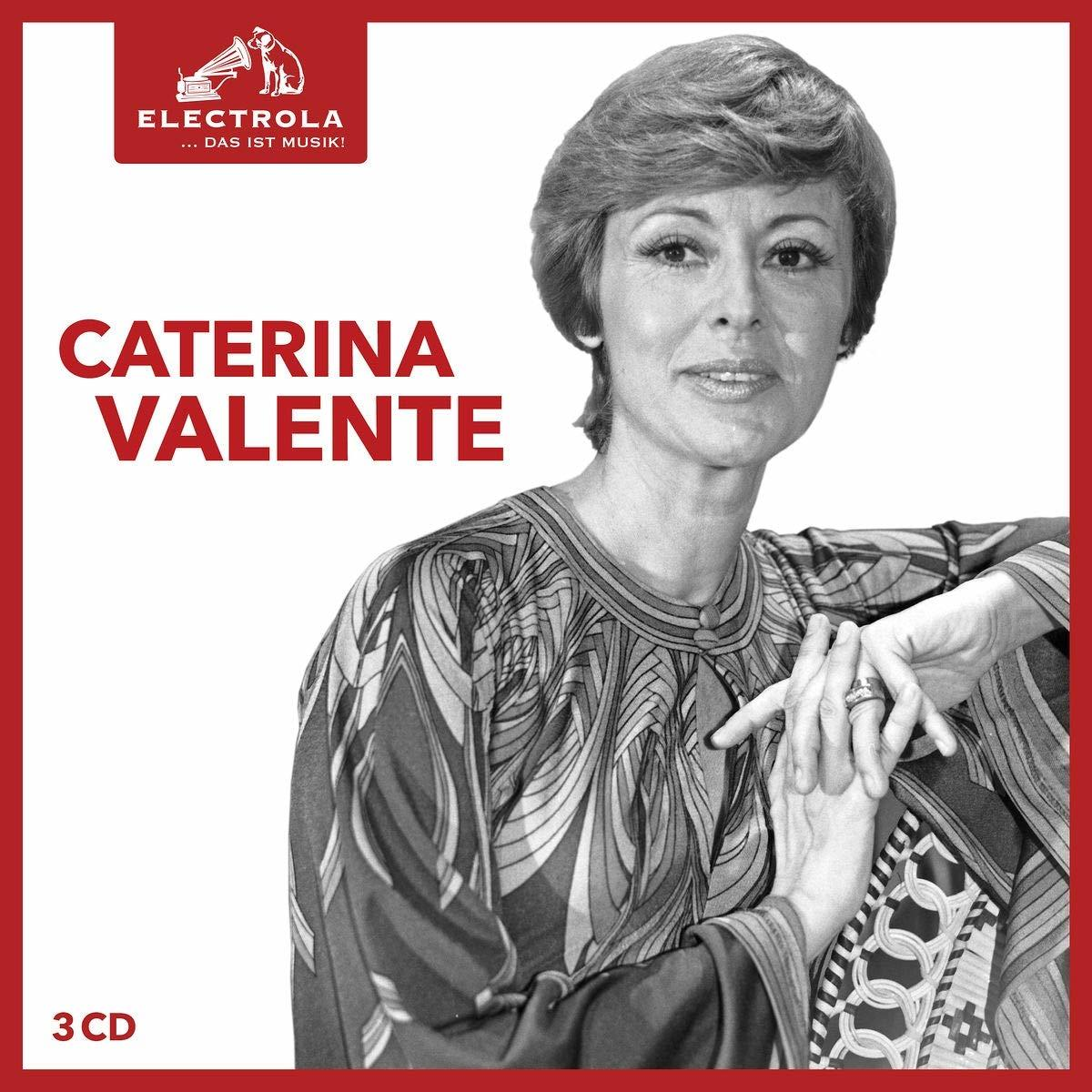 Caterina Valente Albumcover. Roter Rahmen mit einer Frau im Kleid.