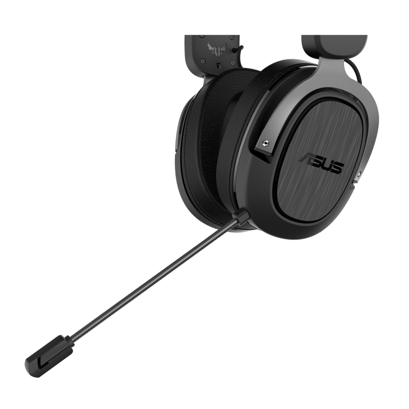 Schwarzes Headset mit Mikrofon. Die linke Ohrmuschel hat das ASUS-Logo.