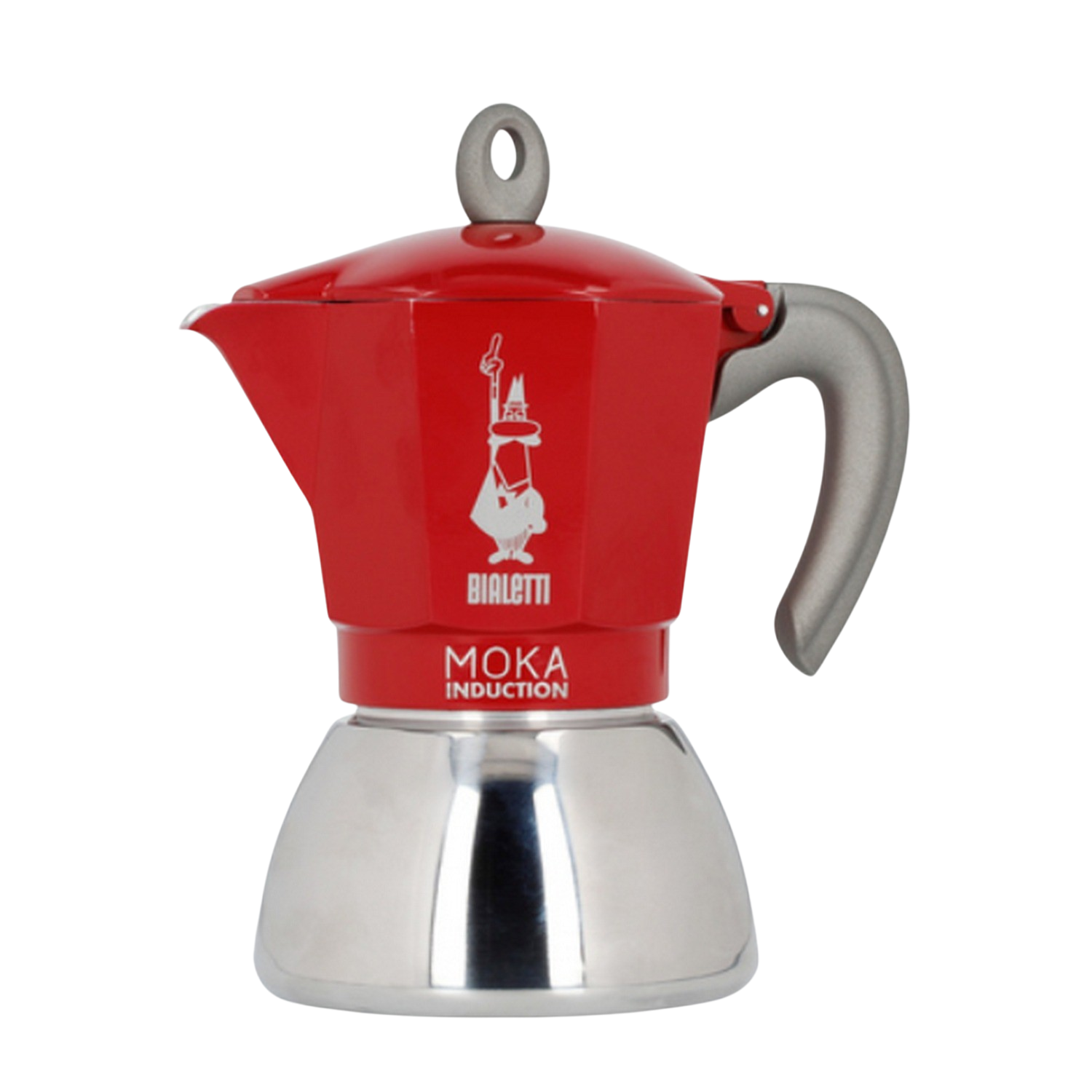 Cafetera tradicional - Bialetti 0006942 Moka Induction, 2 Tazas, Aluminio, 0.08 l, Rojo/Plata