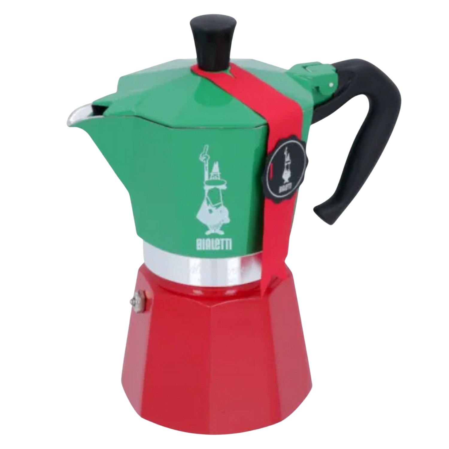 Cafetera tradicional - Bialetti 0005323 Moka Express, 0.3 l, 6 Tazas, Aluminio, Verde/Rojo