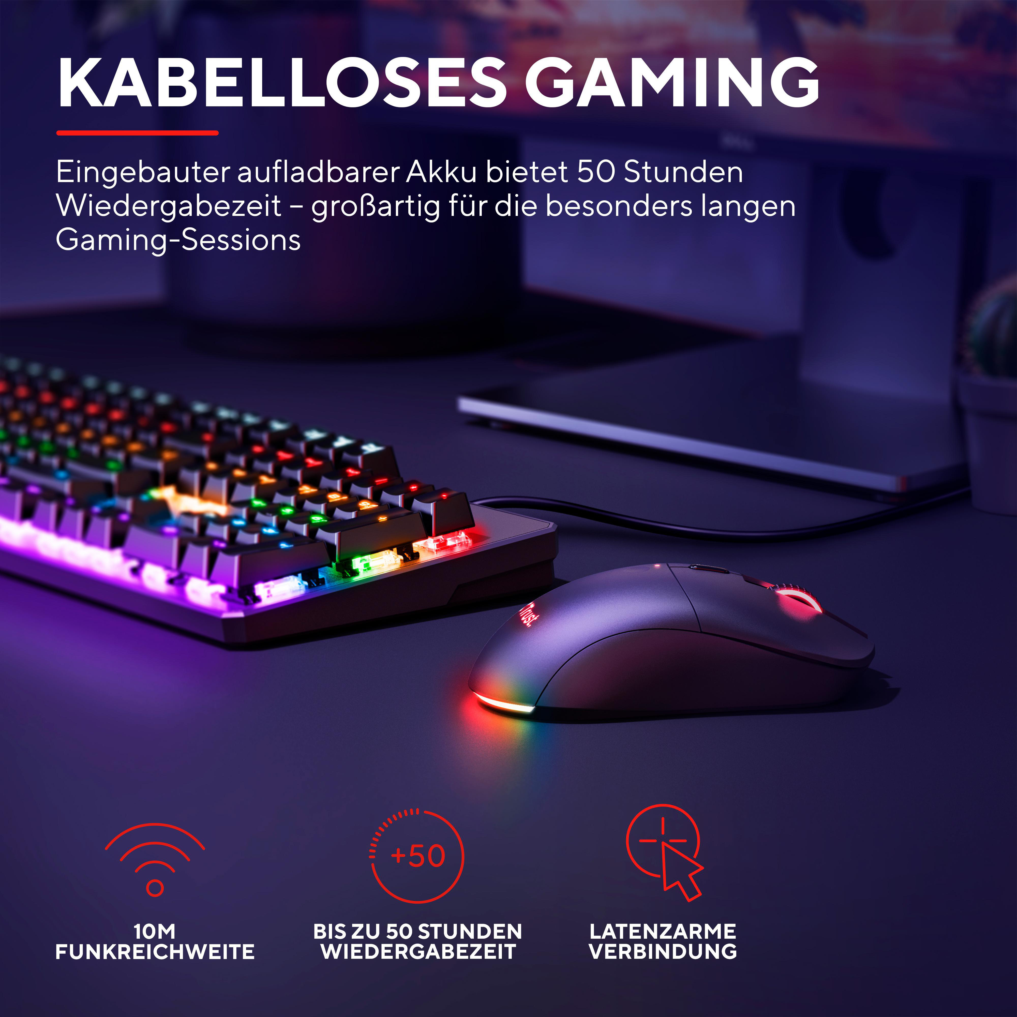 TRUST GXT 980 Redex Schwarz Gaming Wireless Maus, RGB